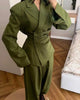 Olive Green Asymmetric Blazer & Pants Set – Women's Ruched Waist Suit Two Piece Office Lady Autumn