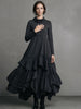Women's Cowl Neck Dress Long Sleeve Black Minimalist Ruffle Layered Dress Gothic Casual Retro Pockets A-line Chic Dresses