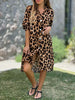 Elegant Women's Loose Dresses Spring Autumn Casual Leopard Print Shirt Dress Herbst Kleider Vestido Femininos