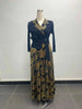 Pleated Women's Gold Foil Printing Dress Feather Rhinestone Blazer Collar Elegant Fake Two Pieces Tie Clothing