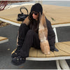 Women Faux Fur Collar Puffer Jacket Lapel Oversized Long Sleeve Warm Loose Thick Coat Female Winter Casual Jackets