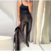 Y2K Punk Embossed Leather Coat Pants Set Women's Chic Lapel Cropped Jacket Matching High Waist Pant Streetwear Lady Outfit
