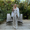 Floral Print Three-Piece Set Corset Top Oversized Blazer Wide Leg Pants Spring Vacation Women Outfit Chic Elegant Lady Suit