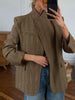 Women's Blazer Stand Collar Full Sleeve Single Button Female Plaid Blazers Autumn Chic Casual Commute Lady Coat