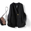 Woman Vintage V-collar Feather Tassel Stitching Blazer Coat Black Loose Suit Jacket Female Long Sleeve Fur Patchwork Outerwear
