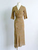Women Silk Pendant Ink Color Midi Dress V-Neck Slim Wrapped Tie Waist Long Dresses for Ladies