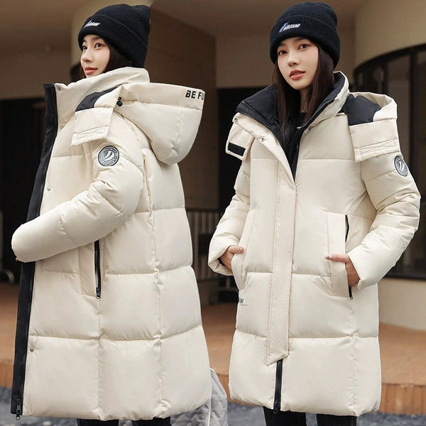 Women'S Winter Down Cotton Jacket Warm Thicken Cotton Padded Jacket Korean Loose Plus Size Parkas Outwear Long Coat