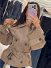 Vintage Grid Women's Windbreaker Double-Breasted Lace-Up Turn-Down Collar Full Sleeve Casual Coat Autumn Chic Female Jacket
