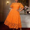 Elegant Lace Dress Irregualr Length Wedding Guest Bridal Shower for Bride Midi O Neck Hollow Out Women Classy Business Party