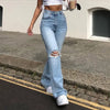 Women's Spring and Fall Casual Ripped High-waisted Slightly Flared Pants Jeans Slim-fit Wash Jeans Long Pants Y2k