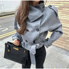 Grey Lapel Woolen Blend Short Coat Women Solid Single Breasted Long Sleeves Pockets Loose Jacket Lady Autumn Street Outerwear