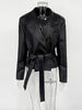 Burgundy PU Jacket Women Autumn Slim Lace Up Blazer Top Fall Casual Leather Jackets Coat Femme