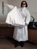 Women's Long Jackets Detachable Shawl Lace Up Waist Cinching Padded Coats Winter Lady Full Sleeve Solid Loose Coat Outerwear