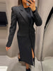 Office Lady Blazer Jacket Shoulder Pad Long Sleeve Lapel Female Coat Spring Button Pocket Lady Commuting Outwear