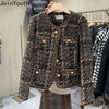 Vintage Jackets Women Clothing O-neck Long Sleeve Pocket Tweed Temperament Tops Korean Cropped Coat Y2k Clothes
