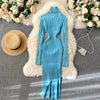 Autumn Winter Twist Women's Wrap Knitted Dresses Long Sleeve Sheath Knitwear Office Bodycon Dress Female
