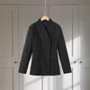 V-Neck Longline Tailored Double-Breasted Blazer Coat Black Peak Lapel Welt Pockets Autumn Elegant Office Women Outerwear