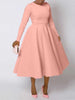A Line High Waisted Dress Zipper in Back Women Long Sleeve Autumn Casual Dress Elegant Office Work Lady Dress Solid Color