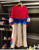 Pleated Tie Flower Long Sleeve Women's Dress Chic Loose Colorblock Patchwork Design Beading Famale Clothing 2DB6651