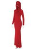 High Street Red Christma Hooded Long Sleeve Maxi Dress for Woman Slim Solid Bodycon Party Vestidos Elegant Autumn Dresses