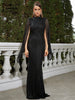 Elegant Apricot Sequin Muslim Party Dress Women Split Sleeve High Neck Bodycon Dubai Evening Dresses Prom Gown