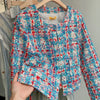 Women's Woven Coarse Patterned Plaid Long Sleeved Short Jacket Tweed Coats Elegant Outwear