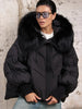 Women Winter Goose Down Jackets Real Fox Fur Collar Hooded Thick Natural Raccoon Fur Female Outwear Warm Loose Puffer Coats