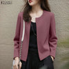 Elegant Chic Women's Lightweight Blazer Autumn O-Neck Long Sleeve Open-Front Solid Color Outerwear Office Lady S-3XL