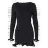 Autumn Winter Women Contrasting Ruffle Hem Mini Dress Elegant O-neck Long Sleeve Bodycon Dresses Street Short Robes