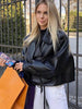 Spring Women Faux Leather Jacket Biker Red White Coat Turndown Collar PU Motorcycle Jackets Loose Streetwear Outerwear