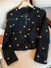 Autumn Winter Heart Buckle Black Wool Tweed Short Jacket Coat Women Vintage Long Sleeve V Neck Wave Cardigan Outwear Top