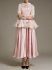 White Two Piece Set for Women Lapel Flare Sleeve Spliced Ruffles Lace Blouse High Waist Simpel Vest Dress Fairy Suit Female