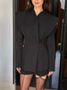 Hollow Out Long Sleeve Blazer Jacket For Women Spring Solid V-neck Waist Suit Coats Office Lady Chic Outerwear