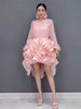 Women Long Sleeve Ruffled High Low Dress Elegant Party Evening Gown Pleated Formal Outfit Autumn