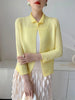 Yellow Pleated Women's Elastic Slim Cardigan Coat Autumn Outerwear Stand Collar Jacket 2DB3894