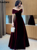 Spring Long Elegant Wine Red Soft Velvet Evening Party Wedding Dresses for Women Off Shoulder Maxi Dress