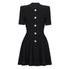 Sml Elastic Knitted Solid Color Flip Collar Button Back Zipper Large hem Pleated Casual Women's Dress