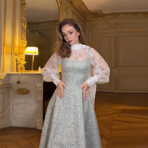 Women's Elegant Woolen Coat Dress Suit Chic Lapel Tweed Long Sleeve Slim Fit Office Set Autumn Winter Party Club Outfit
