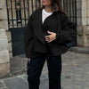 Autumn Grey Woolen Short Overcoats Elegant Female Lapel Full Sleeves Cropped Jacket Lady Commute High Street Outerwear