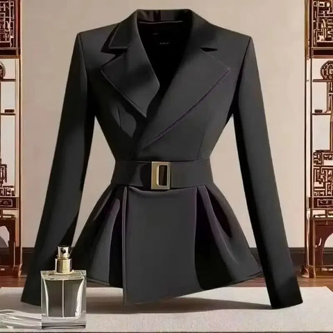 Women's Blazer Jacket Spring Autumn Slim Black Office Ladies Outerwear Solid Color Casual Female Suit Coat