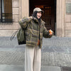 Y2K Street Plaid Print Cotton-Padded Jacket Women Winter Thicken Warm Puffy Bread Coat Korean Retro Student Down Cotton Parkas