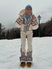Printed Hooded Puffer Coat Suspender Ski Pants Zip‑Up Slim Fit Winter Women Snow Outfit Warm Lady Two‑Piece Ski Set
