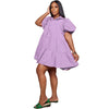 Elegant Women Puff Sleeve Single Breasted Lapel Collar Babydoll Dress Street White Big Swing Loose Smock Shirt Dresses