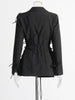 Solid Patchwork Lace Up Chic Blazer For Women Notched Collar Long Sleeve Temperament Blazers Female Style