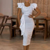Women Short Ruffles Sleeve O-neck Ribbon Bodycon Midi Dress Street Africa OL Evening Sexy Party Dresses Vestido