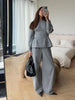 O-neck Waist Cinching Bud Hem Top Pants Suits Women Elegant Long Sleeve Slim Tops Wide Leg Trousers Spring Chic Office Lady Sets