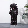 Elegant Printed Satin Long Dress Women Slim Lace Up V-neck Full Sleeve Pleat Dresses Autumn Lady Party Evening Robes