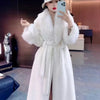 White Turn Coat Women's Autumn Winter Belt Woolen Coat Fur Coat Fragrant Wind High end Lightweight Short Fur Neck