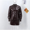 PU Leather Women Coat Skirt Suits Button Long Sleeve Lapel Female Jacket Sets Autumn Bodycon Mini Skirts 2 Pieces Outfits