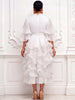 Pleated Chiffon Tiered Midi Dress Ruffle Half Flutter Sleeve Flowy Layered Dress Women Elegant Wedding Guest Formal Mid Dress